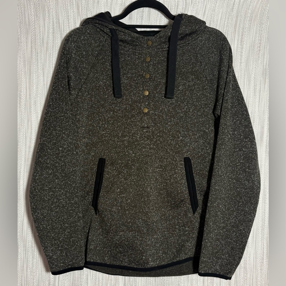 ZYIA Olive and Black Buttoned Melange Hoodie